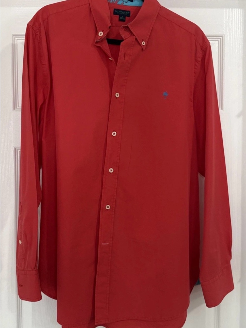 Lilly Pulitzer Men’s Via Palm Beach Red Poplin Colony Shirt Long Sleeve Size L